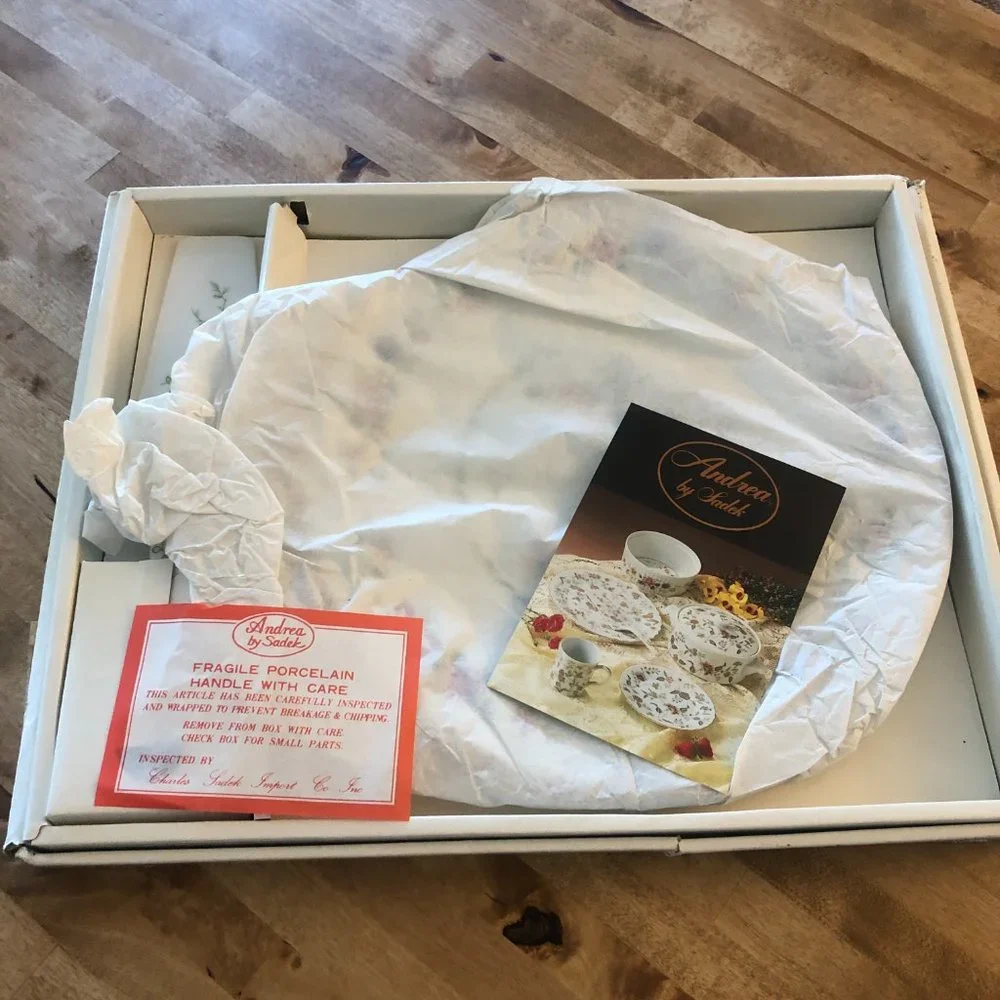 Andrea by Sadek Spring Night Cake Plate w/ Server 10.5” Floral Gold Trim NIB